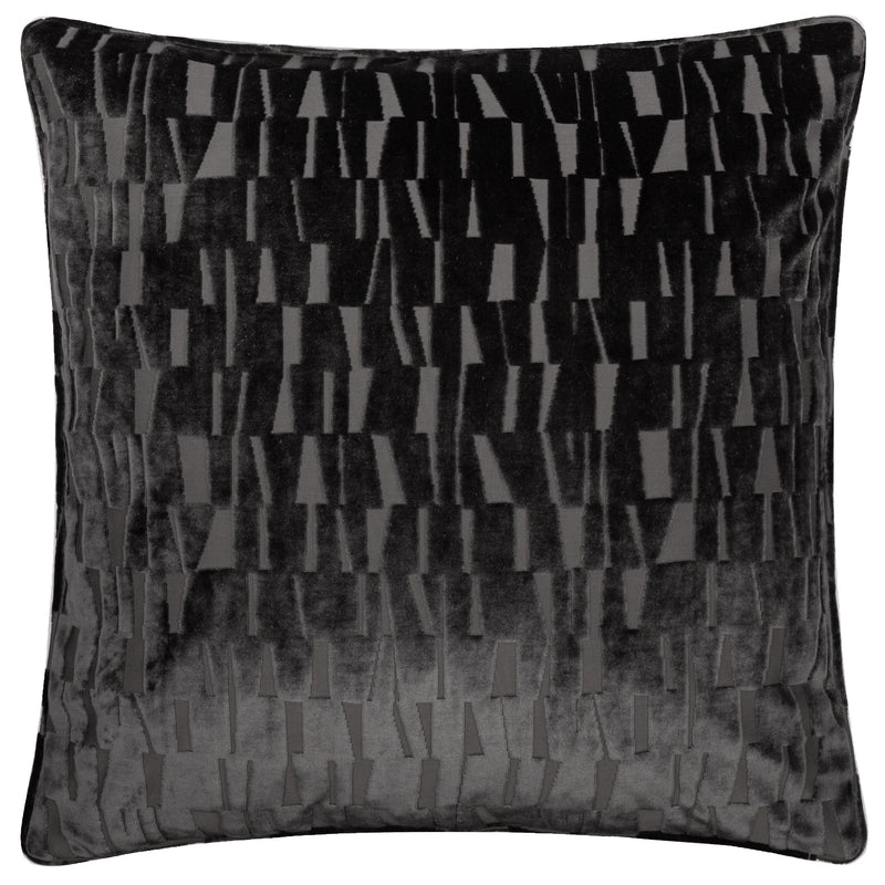 Geometric Black Cushions - Manhattan Velvet Cushion Cover Charcoal Paoletti