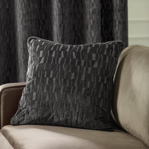 Geometric Black Cushions - Manhattan Velvet Cushion Cover Charcoal Paoletti
