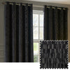 Geometric Black Curtains - Manhattan Fully Lined Velvet Eyelet Curtains Charcoal Paoletti