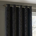 Geometric Black Curtains - Manhattan Velvet Room Darkening Eyelet Curtains Charcoal Paoletti