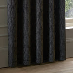 Geometric Black Curtains - Manhattan Velvet Room Darkening Eyelet Curtains Charcoal Paoletti