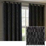 Geometric Black Curtains - Manhattan Velvet Room Darkening Eyelet Curtains Charcoal Paoletti