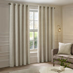 Geometric Cream Curtains - Manhattan Velvet Room Darkening Eyelet Curtains Ivory Paoletti