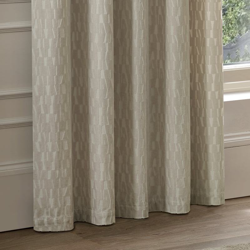 Geometric Cream Curtains - Manhattan Velvet Room Darkening Eyelet Curtains Ivory Paoletti