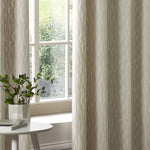 Geometric Cream Curtains - Manhattan Velvet Room Darkening Eyelet Curtains Ivory Paoletti