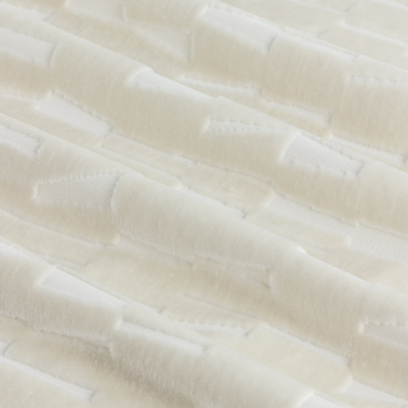 Geometric Cream Curtains - Manhattan Velvet Room Darkening Eyelet Curtains Ivory Paoletti