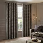 Geometric Brown Curtains - Manhattan Velvet Room Darkening Eyelet Curtains Mink Paoletti