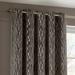 Geometric Brown Curtains - Manhattan Velvet Room Darkening Eyelet Curtains Mink Paoletti