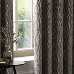 Geometric Brown Curtains - Manhattan Velvet Room Darkening Eyelet Curtains Mink Paoletti