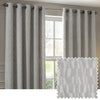 Geometric Grey Curtains - Manhattan Velvet Room Darkening Eyelet Curtains Silver Paoletti