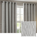 Geometric Grey Curtains - Manhattan Velvet Room Darkening Eyelet Curtains Silver Paoletti