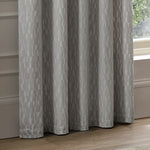 Geometric Grey Curtains - Manhattan Velvet Room Darkening Eyelet Curtains Silver Paoletti