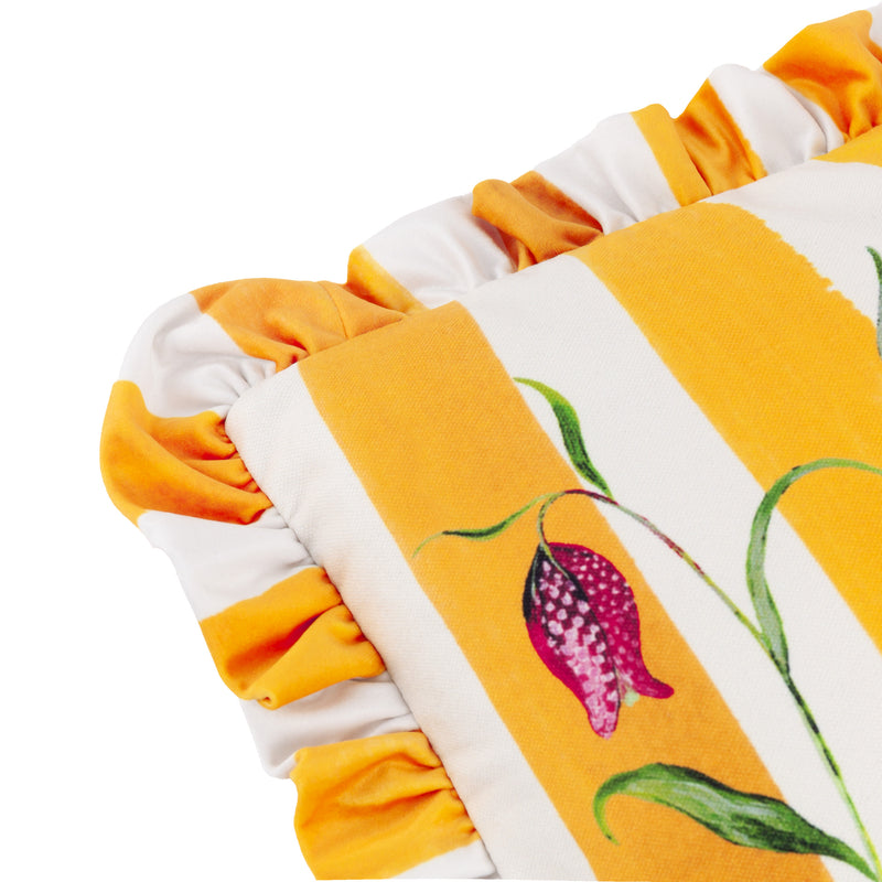 Floral Green Cushions - Marais Fritillaries Printed Chenille Cushion Cover Yellow Wylder Nature