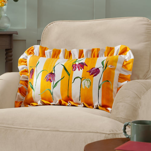 Floral Green Cushions - Marais Fritillaries Printed Chenille Cushion Cover Yellow Wylder Nature