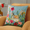 Floral Blue Cushions - Marais Bird Meadow Printed Chenille Cushion Cover Multicolour Wylder Nature