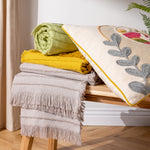 furn. Margo Embroidered Piped Cushion Cover in Latte