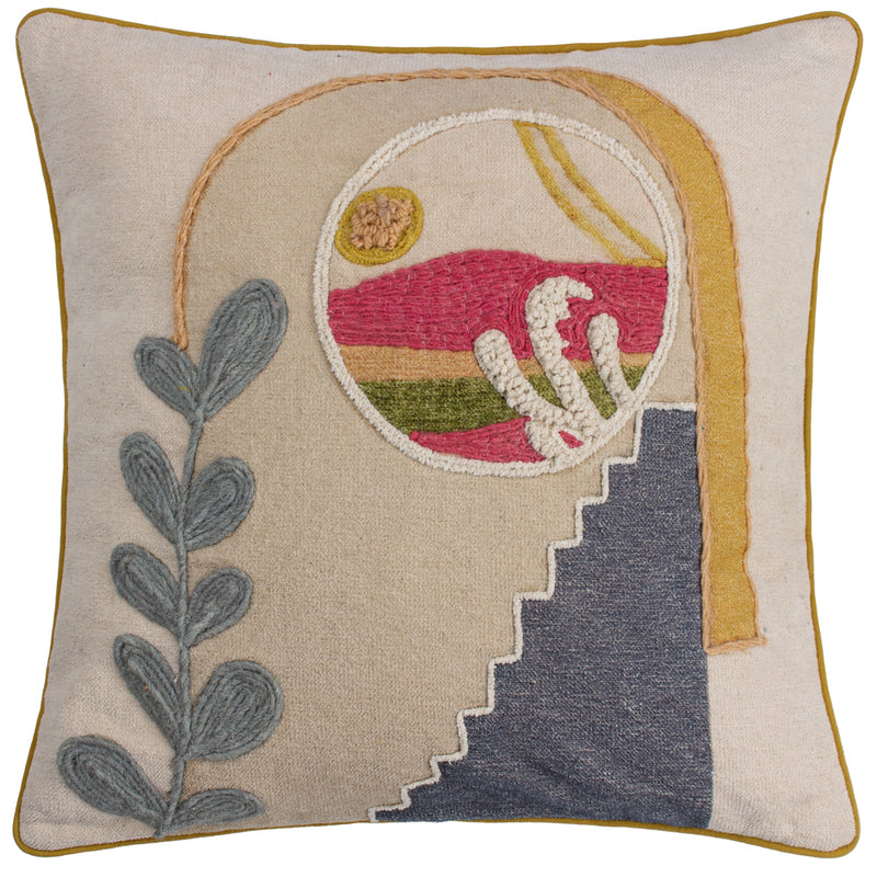 furn. Margo Embroidered Piped Cushion Cover in Latte