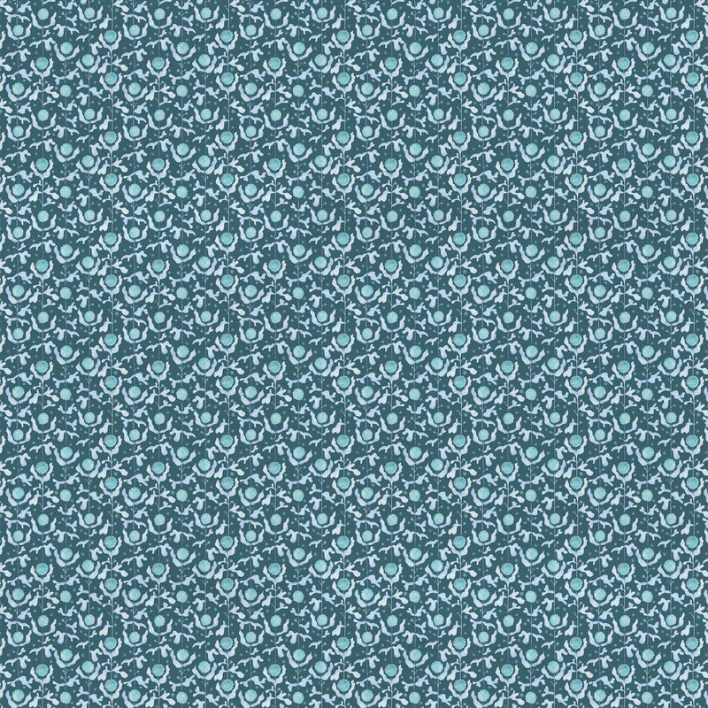 Floral Blue Fabric - Mariani Printed Cotton Fabric (By The Metre) Teal Voyage Maison