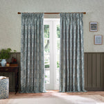 Floral Blue Curtains - Marigold Floral Jacquard Pencil Pleat Curtains Indigo Morris & Co