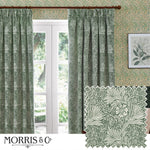 Floral Green Curtains - Marigold Floral Jacquard Pencil Pleat Curtains Leaf Green Morris & Co