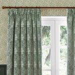 Floral Green Curtains - Marigold Floral Jacquard Pencil Pleat Curtains Leaf Green Morris & Co