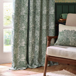 Floral Green Curtains - Marigold Floral Jacquard Pencil Pleat Curtains Leaf Green Morris & Co