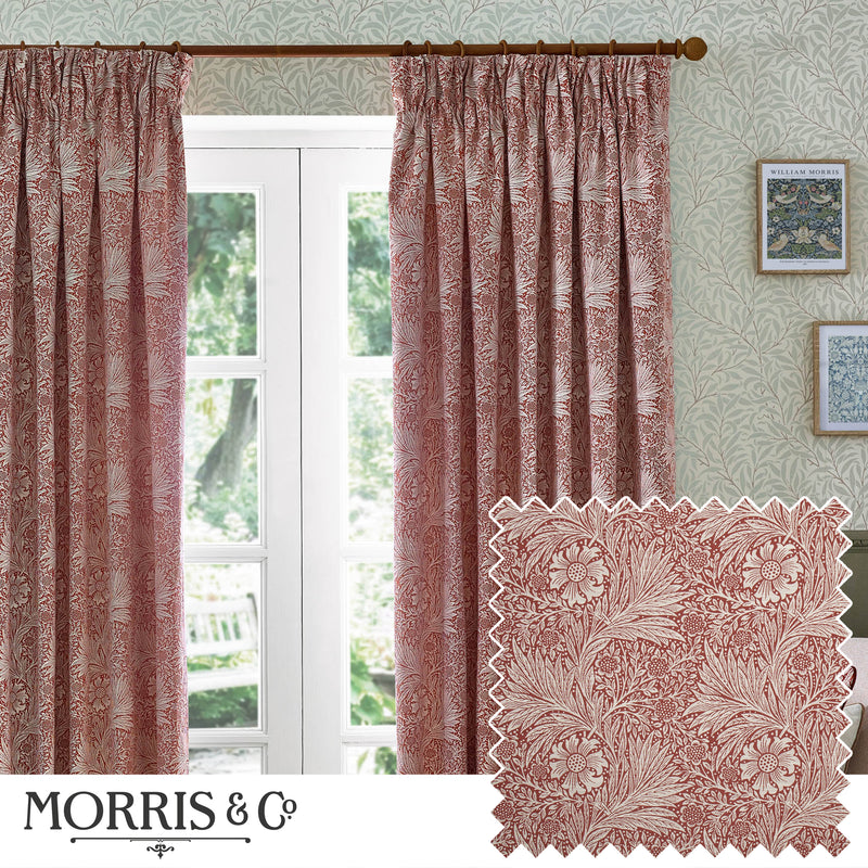 Floral Red Curtains - Marigold Floral Jacquard Pencil Pleat Curtains Russet Morris & Co