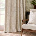 Floral Beige Curtains - Marigold Floral Jacquard Pencil Pleat Curtains Stone Morris & Co