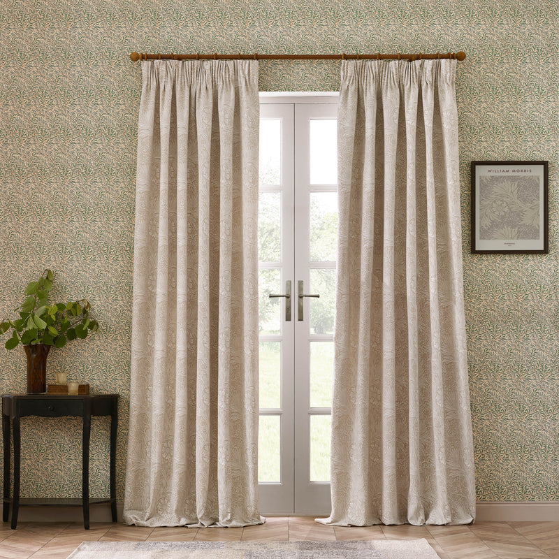 Floral Beige Curtains - Marigold Floral Jacquard Pencil Pleat Curtains Stone Morris & Co