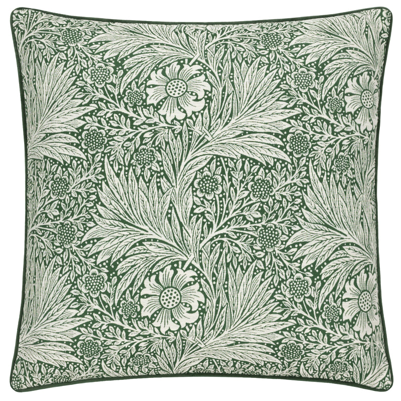 Floral Green Cushions - Marigold Piped Jacquard Cushion Cover Leaf Morris & Co