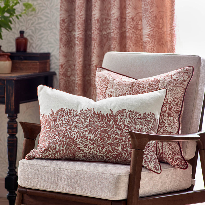 Floral Red Cushions - Marigold Piped Jacquard Cushion Cover Russet Morris & Co