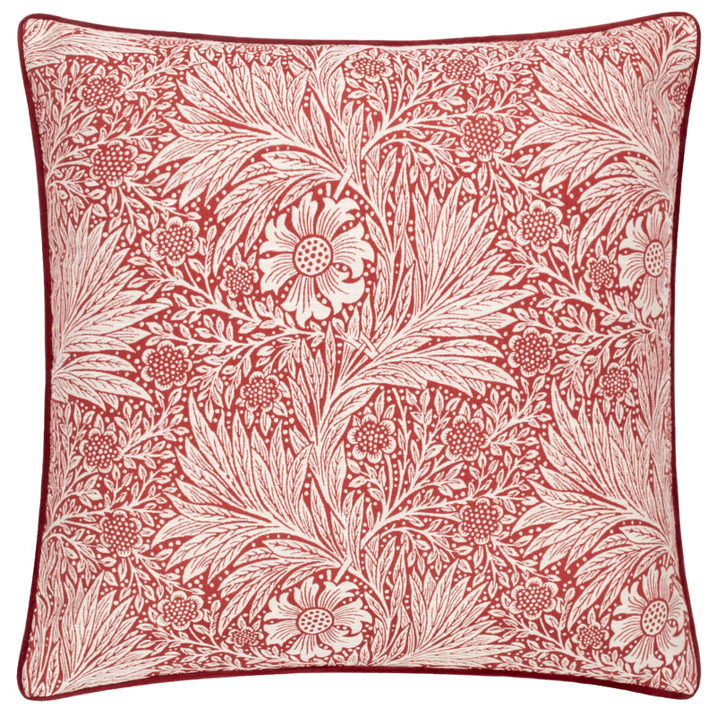 Floral Red Cushions - Marigold Piped Jacquard Cushion Cover Russet Morris & Co