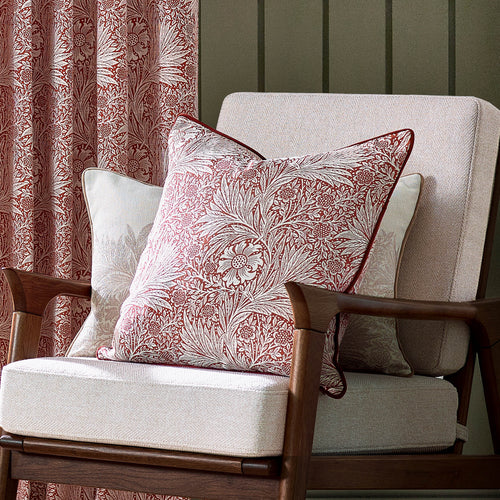 Floral Red Cushions - Marigold Piped Jacquard Cushion Cover Russet Morris & Co