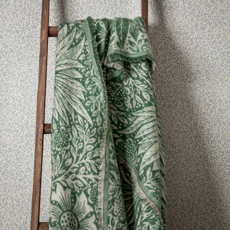 Floral Green Throws - Marigold Jacquard Throw Green Morris & Co