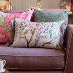 Floral Purple Cushions - Mariposa Printed Ruched Cushion Cover Cream Voyage Maison