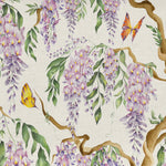 Floral Purple Fabric - Mariposa Printed Cotton Fabric (By The Metre) Cream Voyage Maison