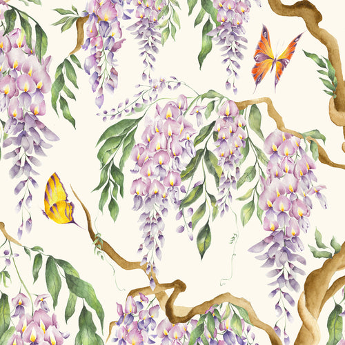 Floral Purple Wallpaper - Mariposa  1.4m Wide Width Wallpaper (By The Metre) Cream Voyage Maison