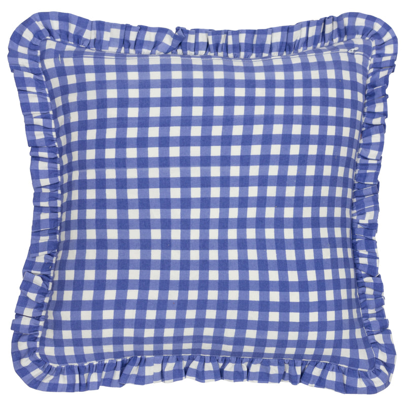 Check Blue Cushions - Maude Gingham Reversible Piped Cushion Cover Blue furn.