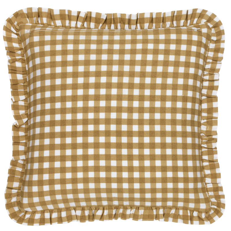 Check Gold Cushions - Maude Gingham Reversible Piped Cushion Cover Gold furn.