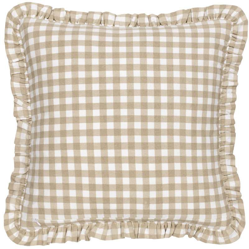 Check Beige Cushions - Maude Gingham Reversible Piped Cushion Cover Natural furn.