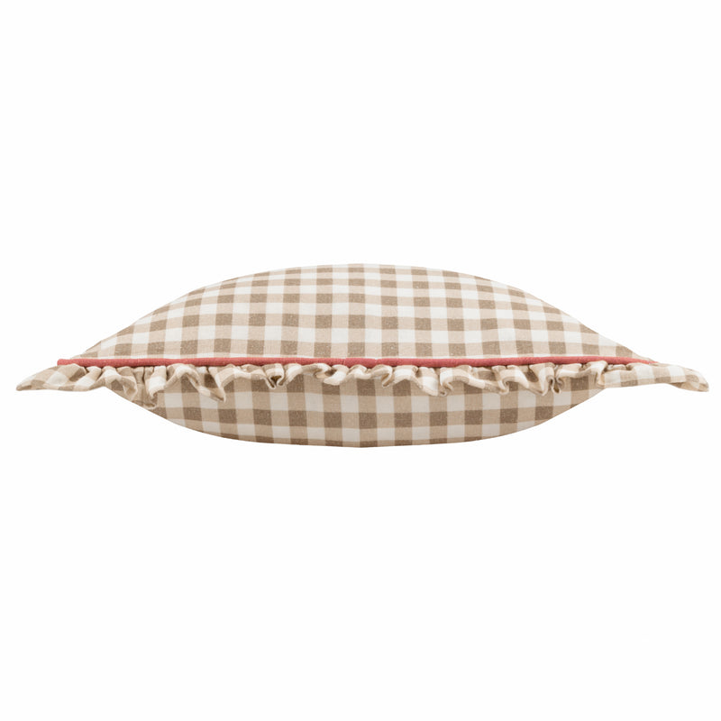 Check Beige Cushions - Maude Gingham Reversible Piped Cushion Cover Natural furn.