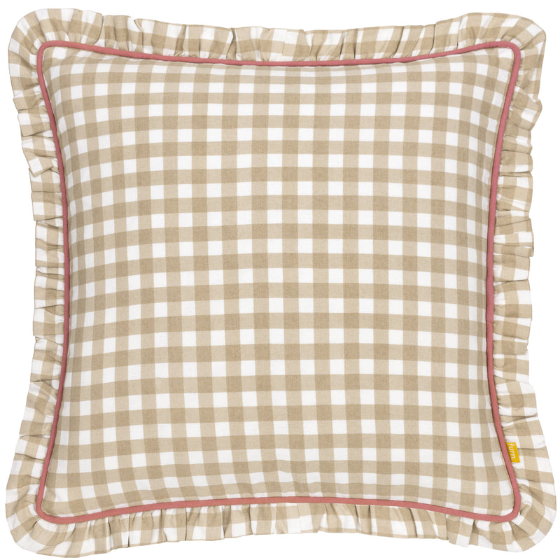 Check Beige Cushions - Maude Gingham Reversible Piped Cushion Cover Natural furn.