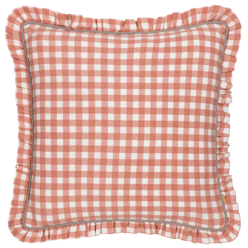 Check Pink Cushions - Maude Gingham Reversible Piped Cushion Cover Rose furn.