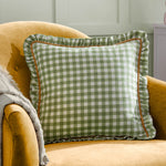 Check Green Cushions - Maude Gingham Reversible Piped Cushion Cover Sage furn.