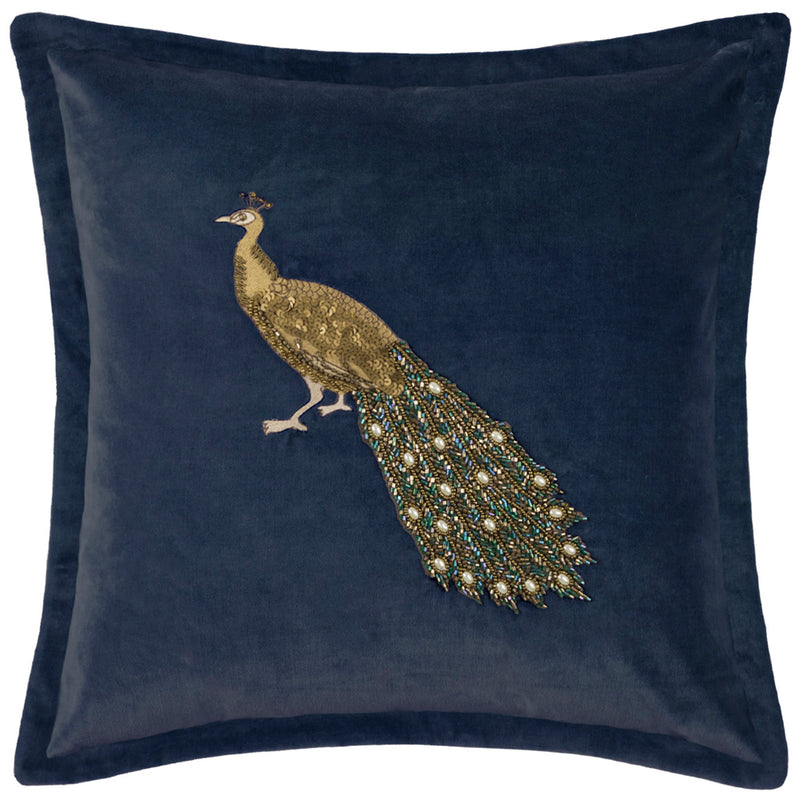 Animal Blue Cushions - Mayura Embroidered Cushion Cover Midnight Voyage Maison