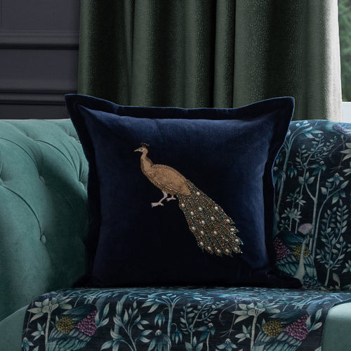 Animal Blue Cushions - Mayura Embroidered Cushion Cover Midnight Voyage Maison