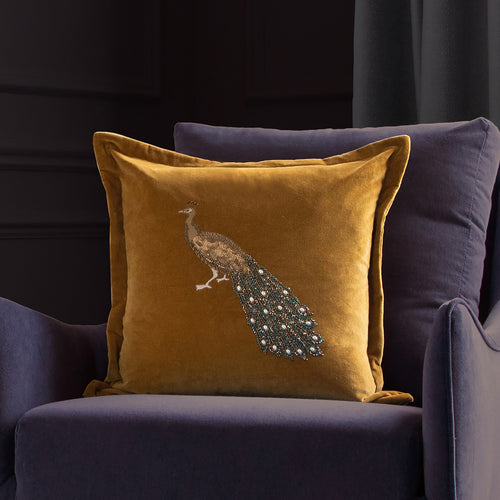 Animal Yellow Cushions - Mayura Embroidered Cushion Cover Mustard Voyage Maison