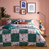 furn. Mythos Checkerboard Printed Checked Reversible Duvet Cover Set in Green/Natural