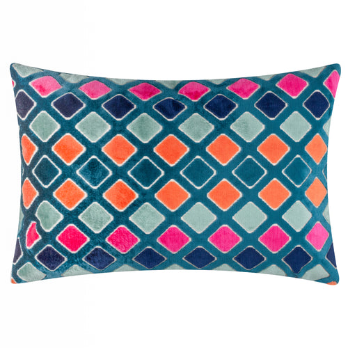 Geometric Multi Cushions - Metro Diamond Velvet Feather Filled Cushion Multicolour Furn