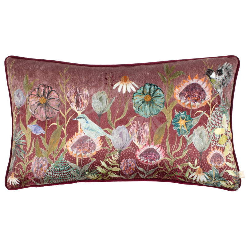 Meadow Bloom Blossom Garden Printed Chenille Cushion Mauve